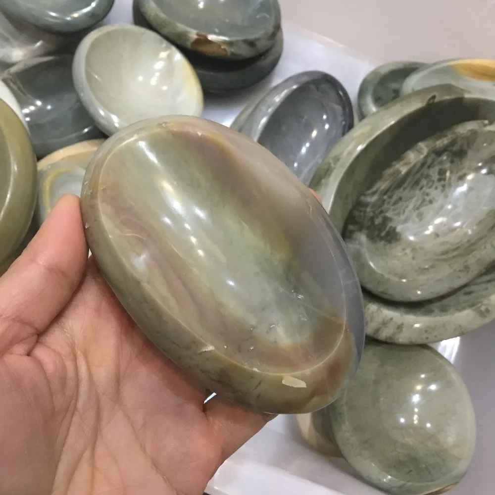 1 pc 350-450g Natural Ocean jasper Ashtray Ornament oval Polychrome Stone for home decoration | Дом и сад