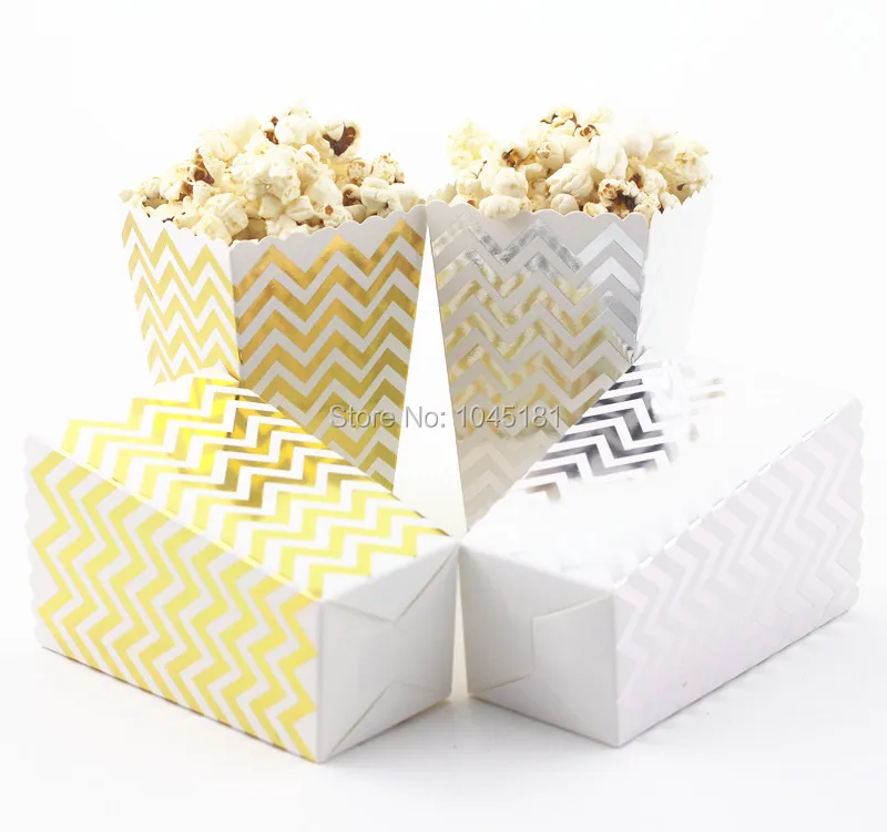 

ipalmay 1920pcs Wedding Favor Popcorn Boxes Foil Gold Silver Party Paper Loot Bags Goodie Candy Bags Fast Shipping