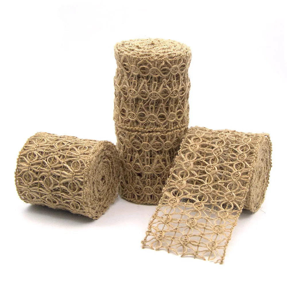 

KALASO 2M Flower Natural Jute Burlap Ribbon Crafts DIY Supplies Wedding Decoration Width Party Birthday Supplies Width 65mm