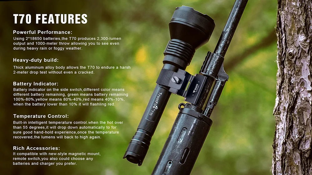 TrustFire T70 тактический фонарь Cree XHP35 2300LM 1000 м дистанционный перезаряжаемый светодиодный фонарик для охоты на винтовку