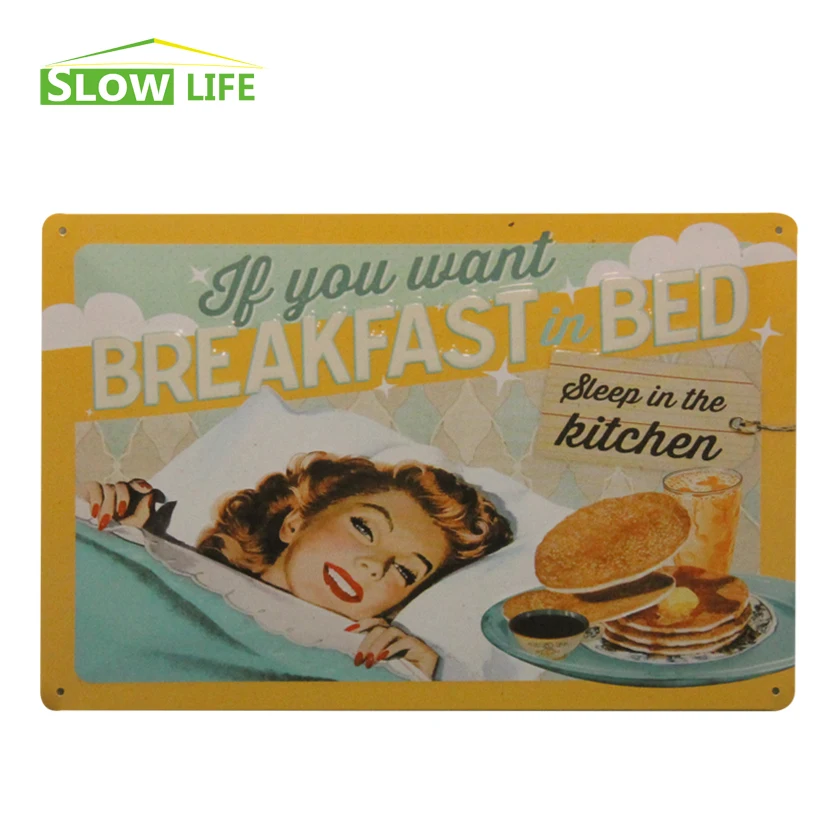 Завтрак в кровать металлическая жестяная вывеска отель/кафе/бар настенный Декор
