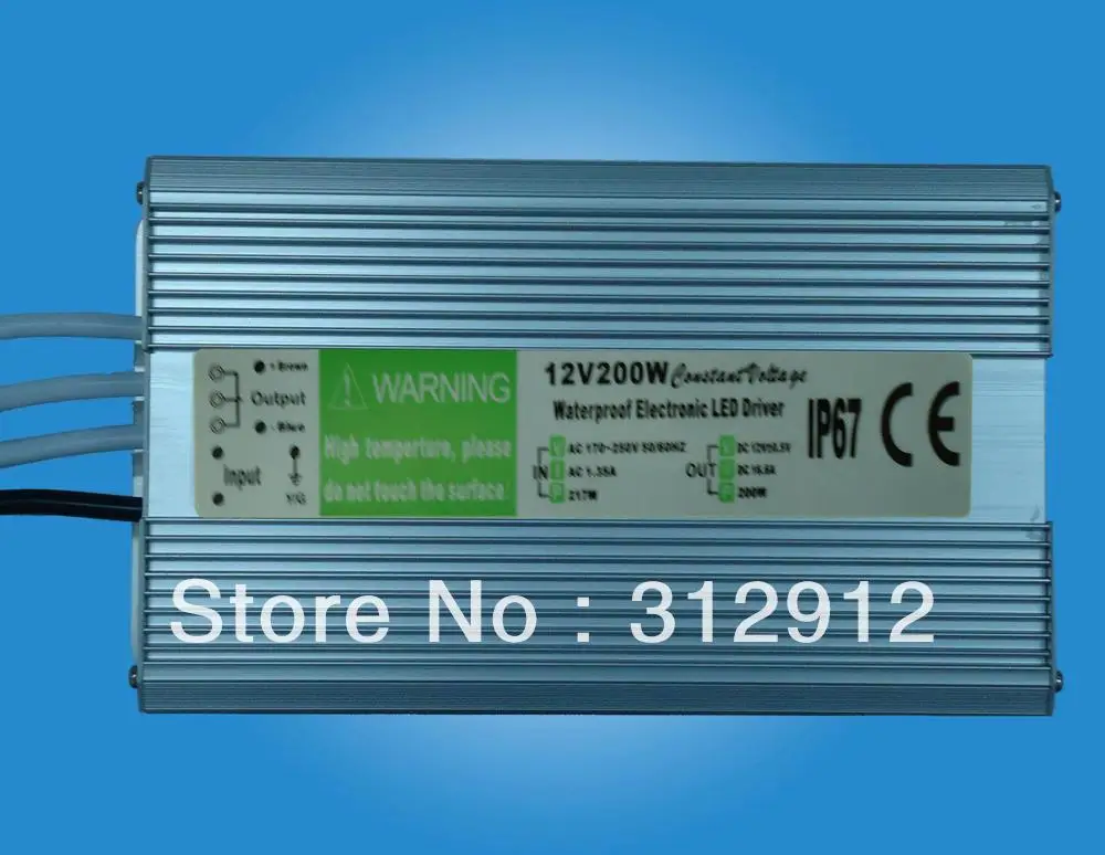 

12V/200W waterproof IP68 switch mode LED power supply;170-250V AC/90-130V AC input
