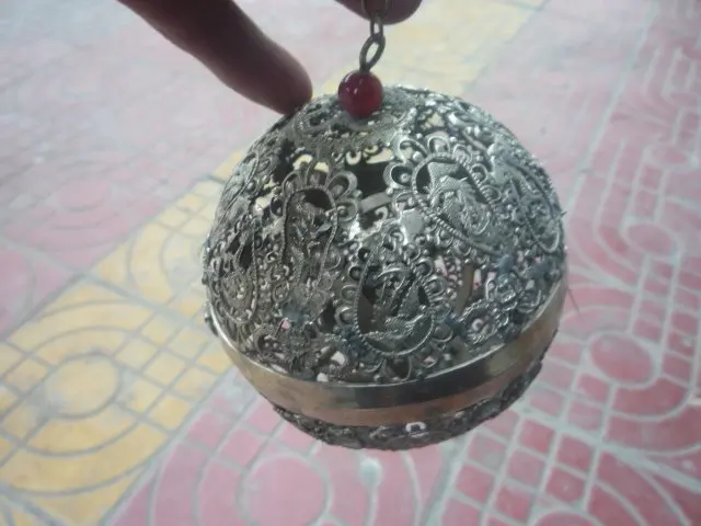 Коллекционный старинный Qing Dynasty Серебряный Дракон благовония плита ценсер сфера
