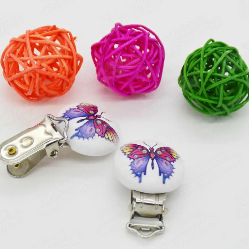 5 шт. Дерево Прищепка для соски круглый Твердые бабочки узор 4 см x 2 9 (1 6/8 &quotx1