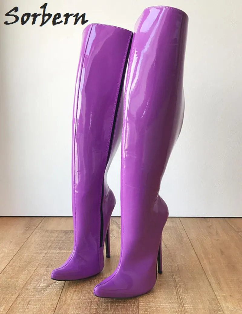 Женские сапоги до колена Sorbern фиолетовые середины икры на высоком каблуке 18 см 65