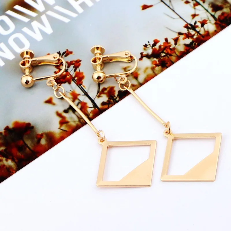 Индивидуальные геометрические полые квадратные Длинные металлические серьги