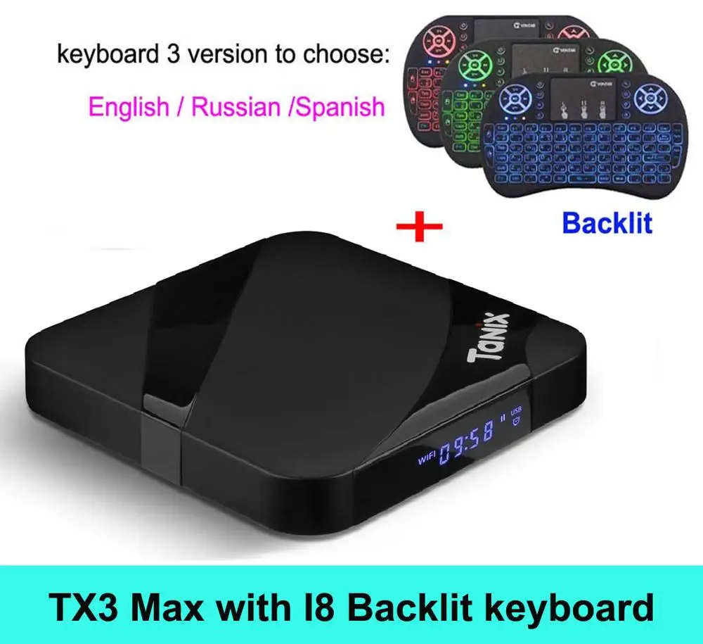 2G16G I8 Backlit VONTAR Tanix TX3 MAX Smart tv BOX Android 7,1 2 Гб 16 Гб BT4.1 четырехъядерный процессор Amlogic S905W H.265 4K 2,4 ГГц WiFi ТВ плеер - Цвет: 2G16G I8 Backlit