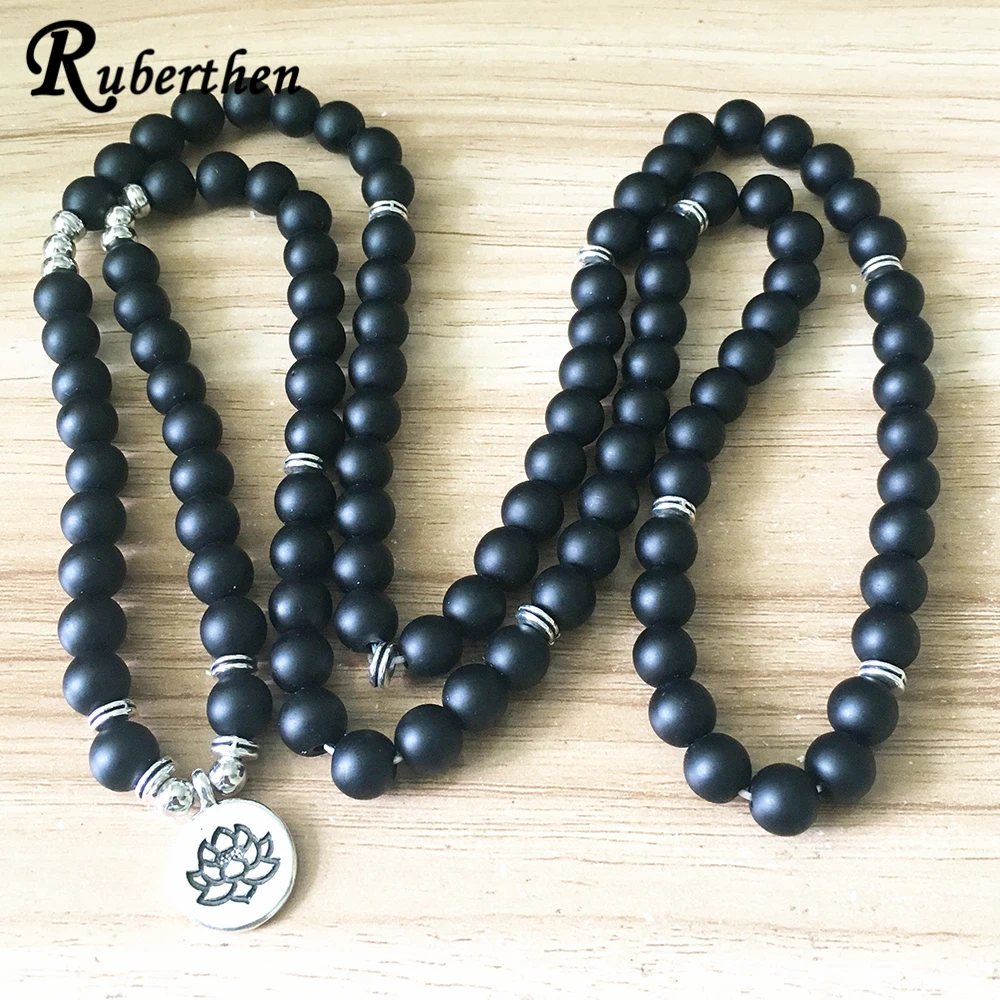 Ruberthen Модный женский матовый черный оникс браслет 108 Mala Beads или ожерелье новый