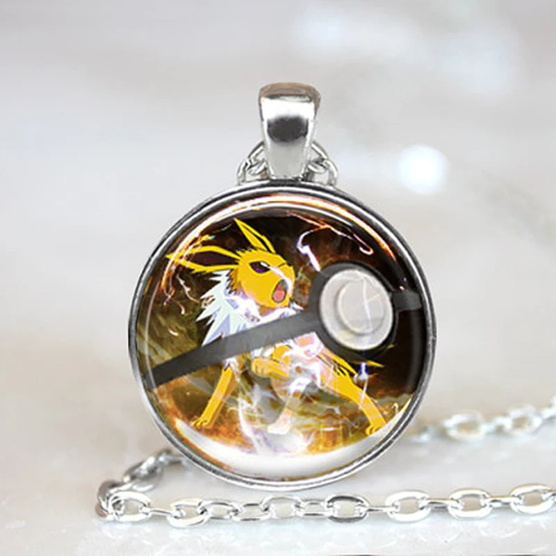 2016 новая мода Покемон Аниме Jewely Jolteon Pokeball Collares фото стеклянный купол длинное