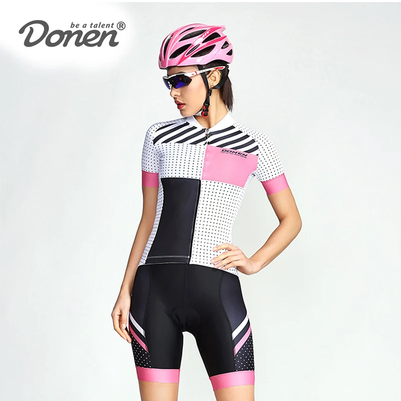 Женский спортивный костюм DONEN из Джерси с коротким рукавом и подтяжками для езды