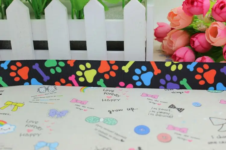 7/8'' Free shipping dog paw bone printed grosgrain ribbon hair bow diy party decoration wholesale OEM 22mm B15 | Дом и сад