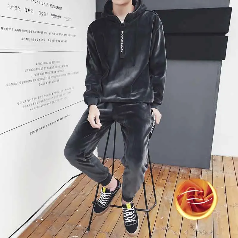 Dark Grey AmberHeard, модный мужской спортивный костюм, зимние толстовки с капюшоном+ штаны, спортивная одежда из плотного флиса, комплект из 2 предметов для мужчин, спортивные костюмы - Цвет: Dark Grey