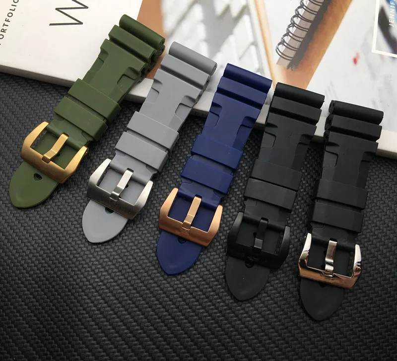 Ремешок для часов Panerai резиновый браслет пам люминор с пряжкой Tang Черный Серый