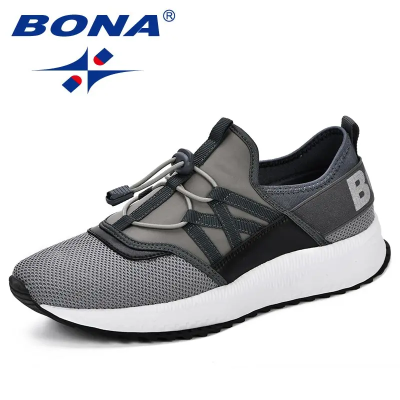 DARK GREY BONA/мужская повседневная спортивная обувь; мужские кроссовки; Sapato Masculino; сетчатая обувь; дышащая обувь для бега; обувь из сетчатого материала для бега на открытом воздухе - Цвет: DARK GREY