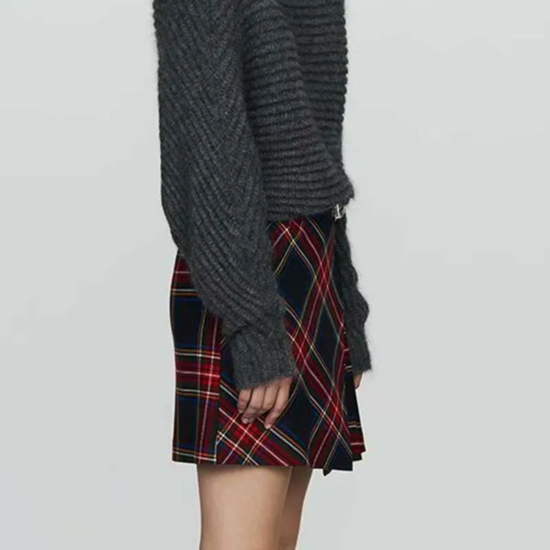 Wonder Women Spring Retro Plaid Mini Skirts Vintage Sashes Female Pleated Skirts Casual High Waist Lady A-Line Skirts Bottoms