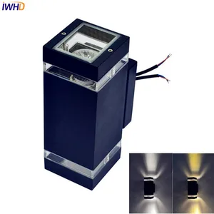 Простой Уличный настенный светильник IWHD, водонепроницаемая настенная лампа из квадратного стекла для крыльца, балкона, сада, уличное освещение