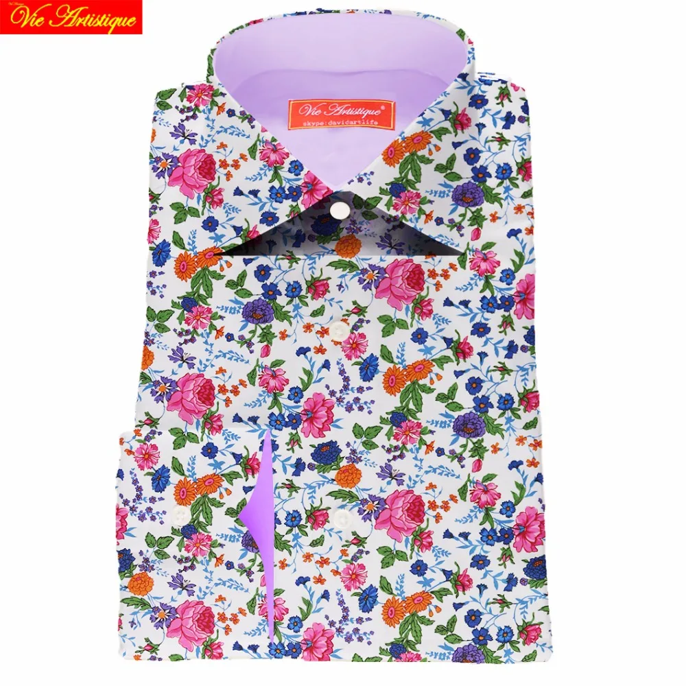 

2018 Camiseta Masculina Shirts Dress Shirt Printed Men Flower Designer's Casual Slim Fit Oversize Liberty Bespoke Tailored Mtm