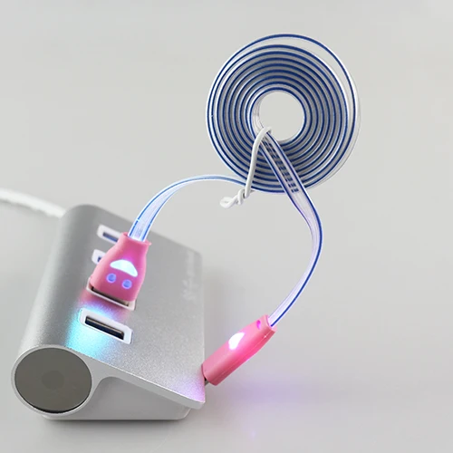 Розовый Sovawin Smile, светодиодный кабель Micro USB, 7 цветов, 1 м, плоский светильник-лапша, кабель для зарядки Microusb, для samsung, htc, для телефона на базе Android - Цвет: Розовый