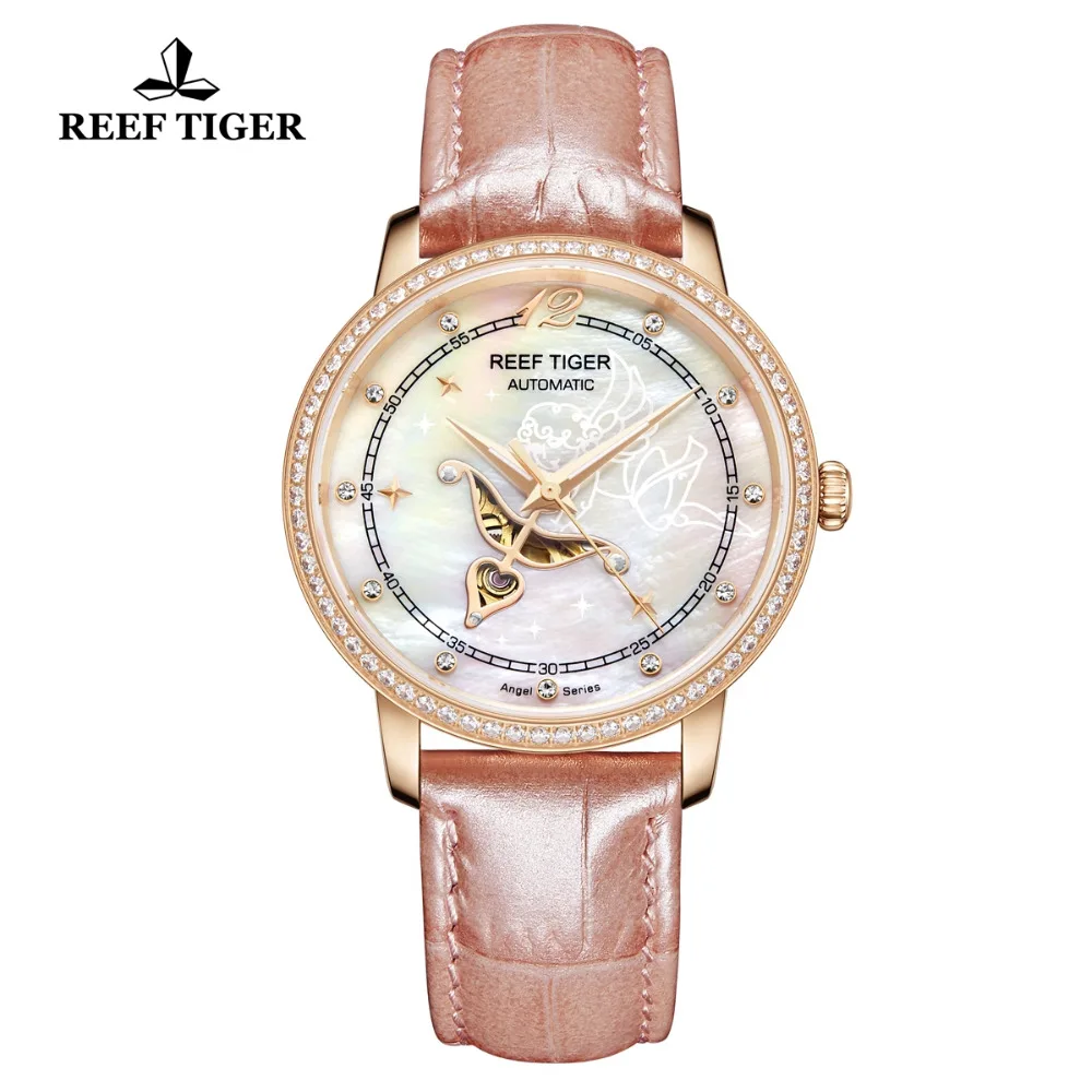 Reef Tiger/RT Top Brand Luxury Female Watch Automatic Leather Strap Women Fashion Watches Relogio Feminino RGA1550