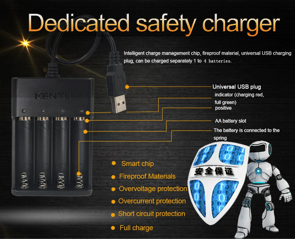4 шт. KENTLI AA 1,5 V 3000 mwh полимерная литий-ионная аккумуляторная батарея+ 4 слота USB литий-ионная батарея зарядное устройство