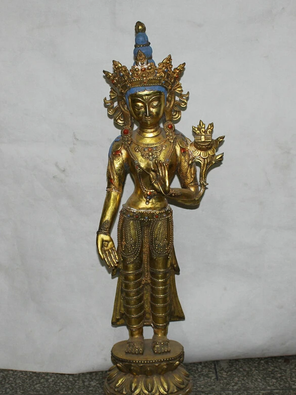 Collectible bronze S1816 Chinese Bronze Buddhism gilding stand White spirit of Compassion Goddess Statue B0403 | Дом и сад