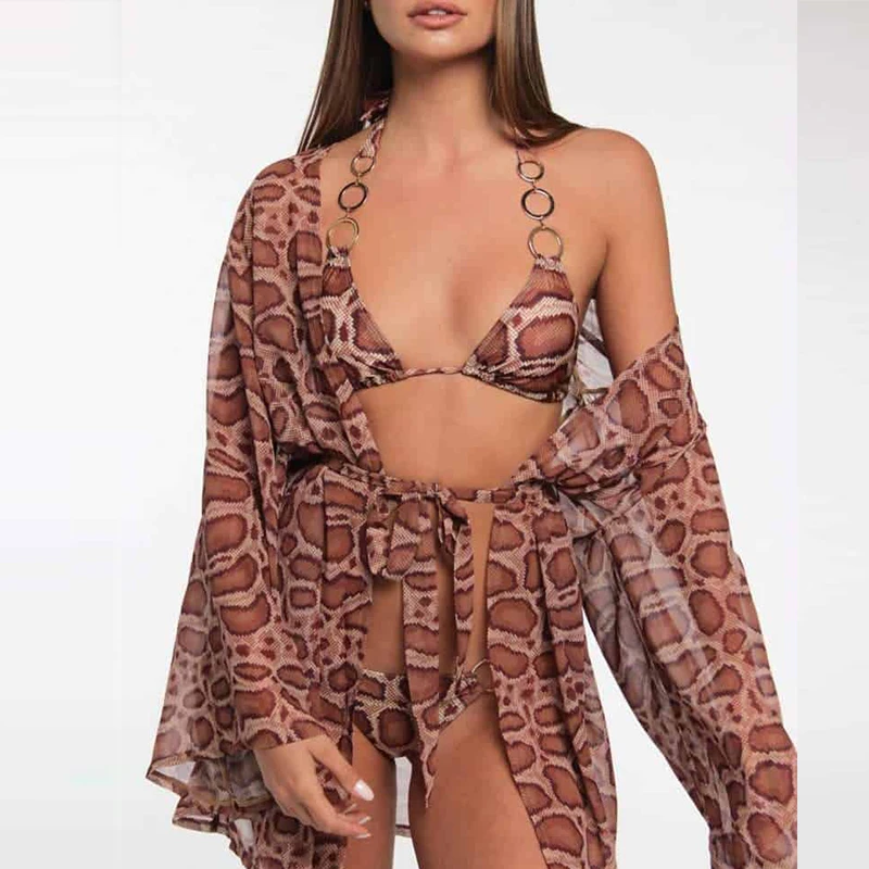 2021 Ring Sexy Swimsuit Brazilian Leopard Bikini Female Biquinis Triangle Swimwear Summer Beach Wear Women Bathing Suit | Женская одежда
