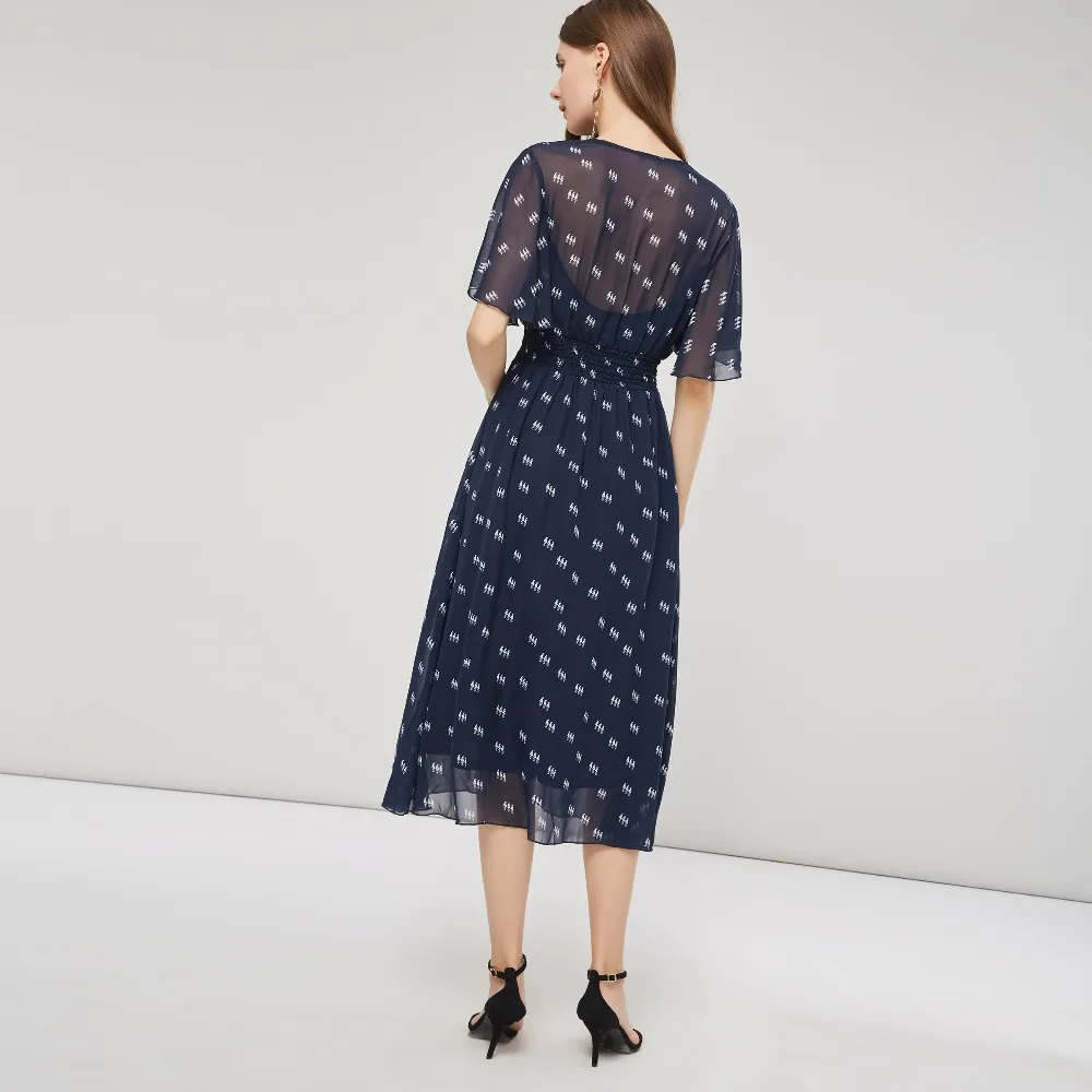 Для женщин летние платье с рукавом рюшами V шеи Boho Повседневный шифоновый пляжный