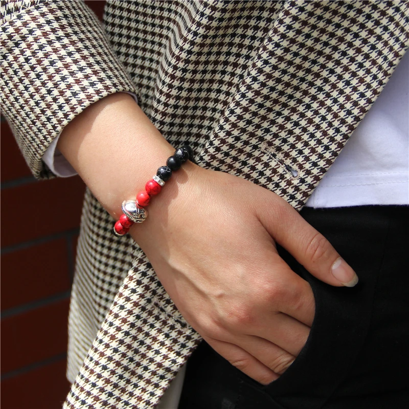 Натуральная бирюза черный браслет из ониксовых бусин для мужчин рыцарь Спартан