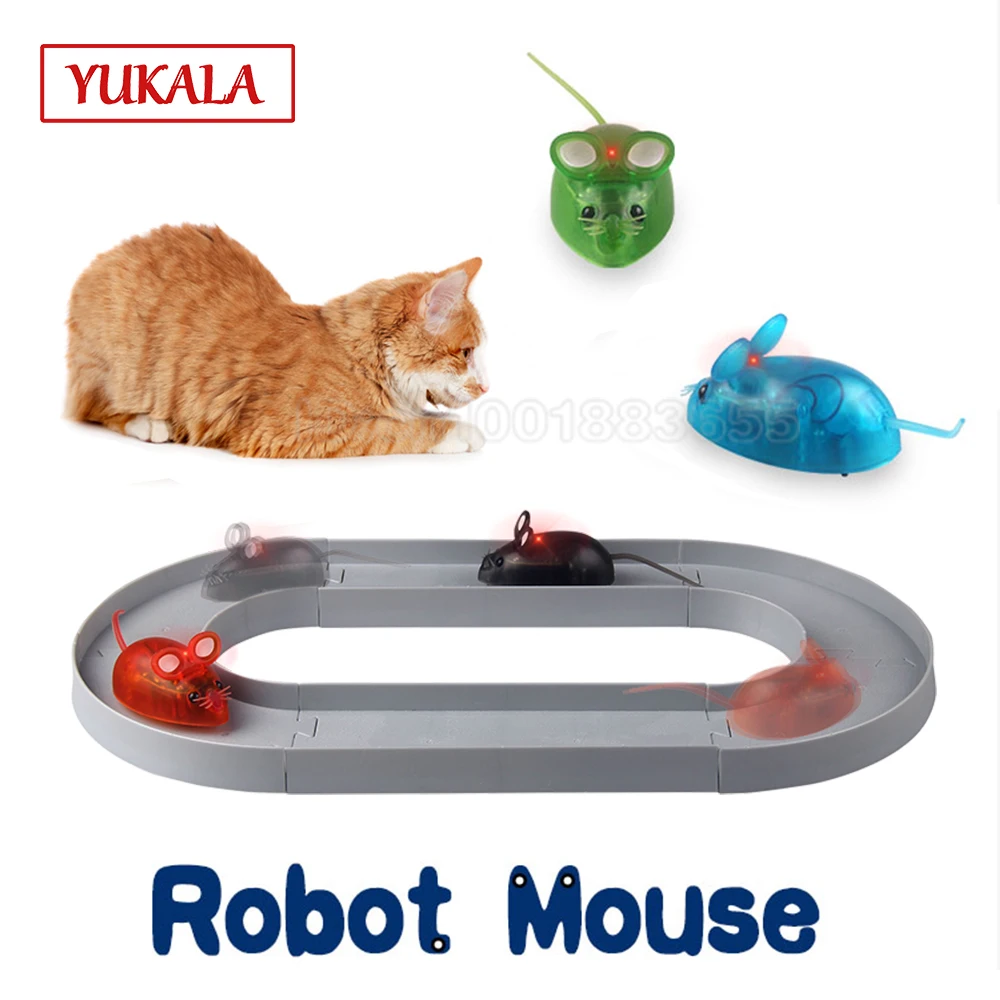 Робот мышь игрушки для кошек игра веселая рельсовая дорожка светодиодный