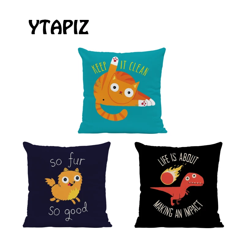 Наволочка в мультяшном стиле с изображением маленького тигра собаки волос