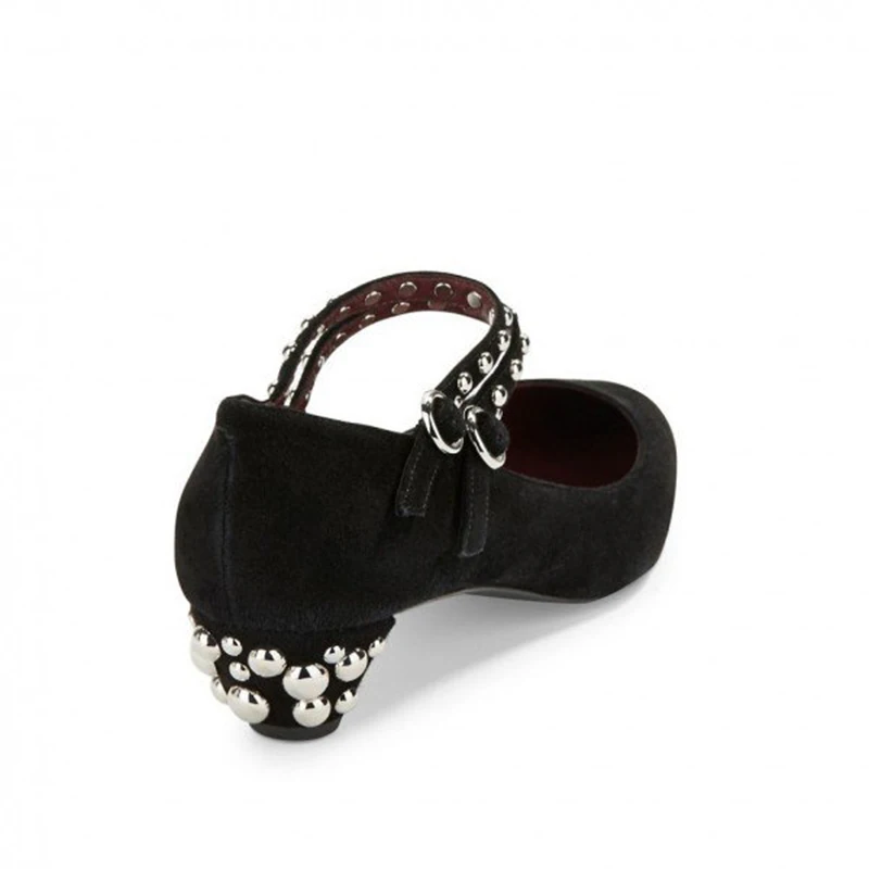 

Woman Shoes Mary Jane Black Studs Pointy Toe Pumps Cone Heel Vintage Shoes Spike High Heels Fashion Dtring Bead Buckle FSJ Sexy
