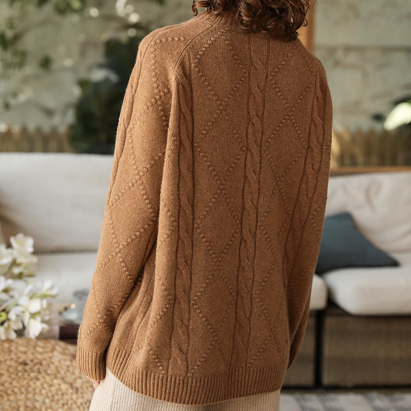 Женский вязаный кашемировый свитер с высоким воротом Свободный пуловер длинными