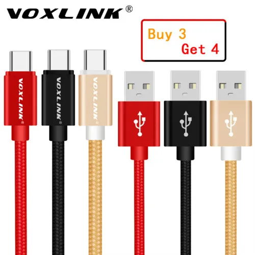 Multicolor VOXLINK 3 Pack нейлон плетеный кабель USB TypeC Быстрая зарядка кабель для samsung Galaxy для htc 10 MacBook Xiaomi Mi8 A1 зарядки шнур - Цвет: Multicolor