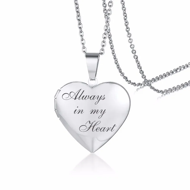 Always Silver Vnox, персонализированный медальон в форме сердца, кулон для женщин и мужчин, фоторамка, ожерелья из нержавеющей стали, всегда в моем сердце, уникальный подарок на заказ - Окраска металла: Always Silver