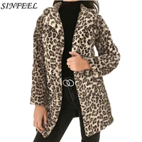 sinfeel fashion women ladies leopard print faux fur plush wool coat jacket winter warm outerwear streetwear casaco feminino