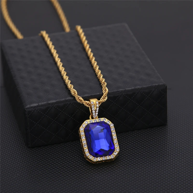 Хип-хоп Винтаж золотой Bling из нержавеющей стали цепь мини каменные подвески, ожерелья для мужчин женщин Хрустальный ювелирный кулон