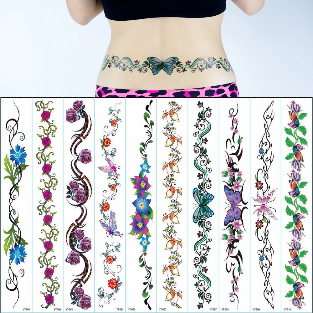 

10pcs/lot new waistbandLbelt tattoo sticker 42cm*6cm Under breast big flower leg butterfly Sternum tattoos body paint sexy girls
