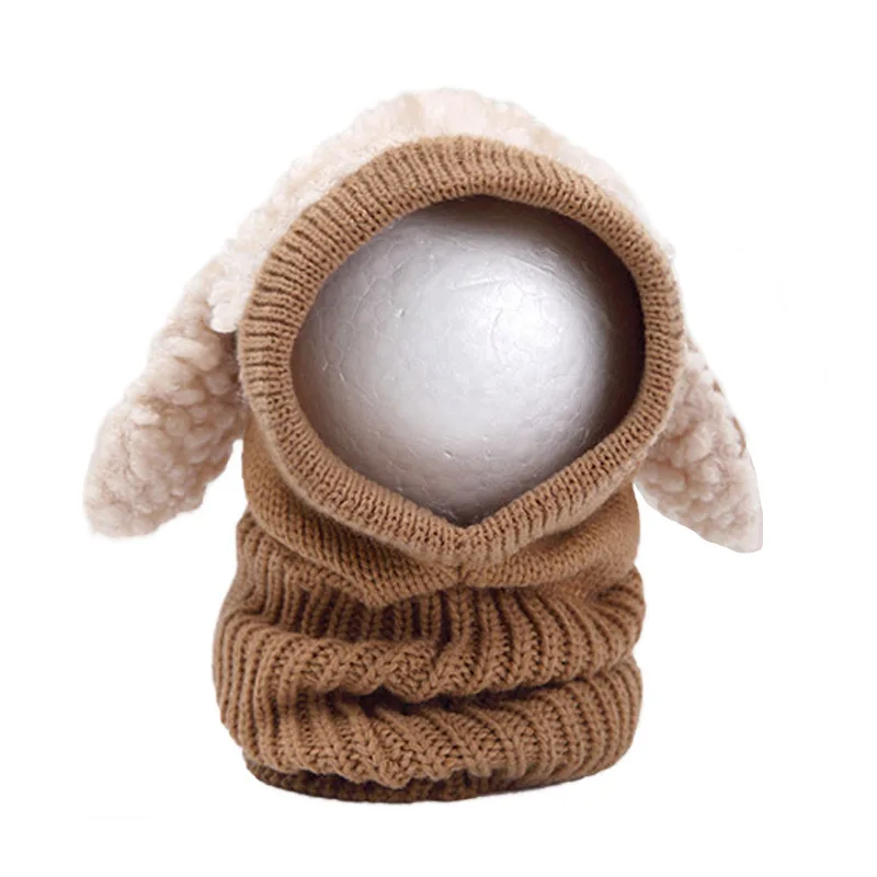 Winter Hats for Kids Girls Boys Baby Rabbit Ears Knitted Hat Children Crochet Warm Caps With Hooded Scarf Set | Детская одежда и