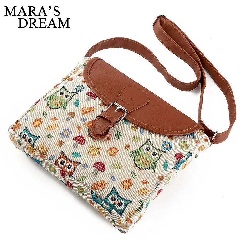 

Mara's Dream Women Messenger Bags Flap Bag Lady Canvas Cartoon Owl Printed Crossbody Shoulder Bags Portable Handbags