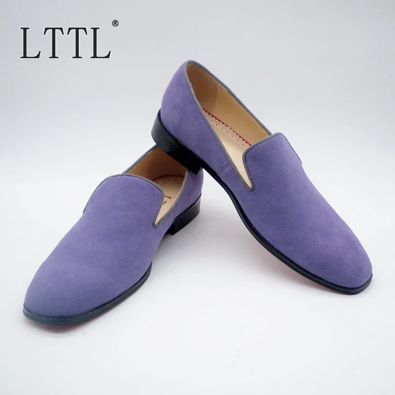 LTTL Light Purple Suede Leather Mens Loafers Fashion Slip On Men Casual Shoes Dress Party Wedding Big Size 38-47 | Обувь