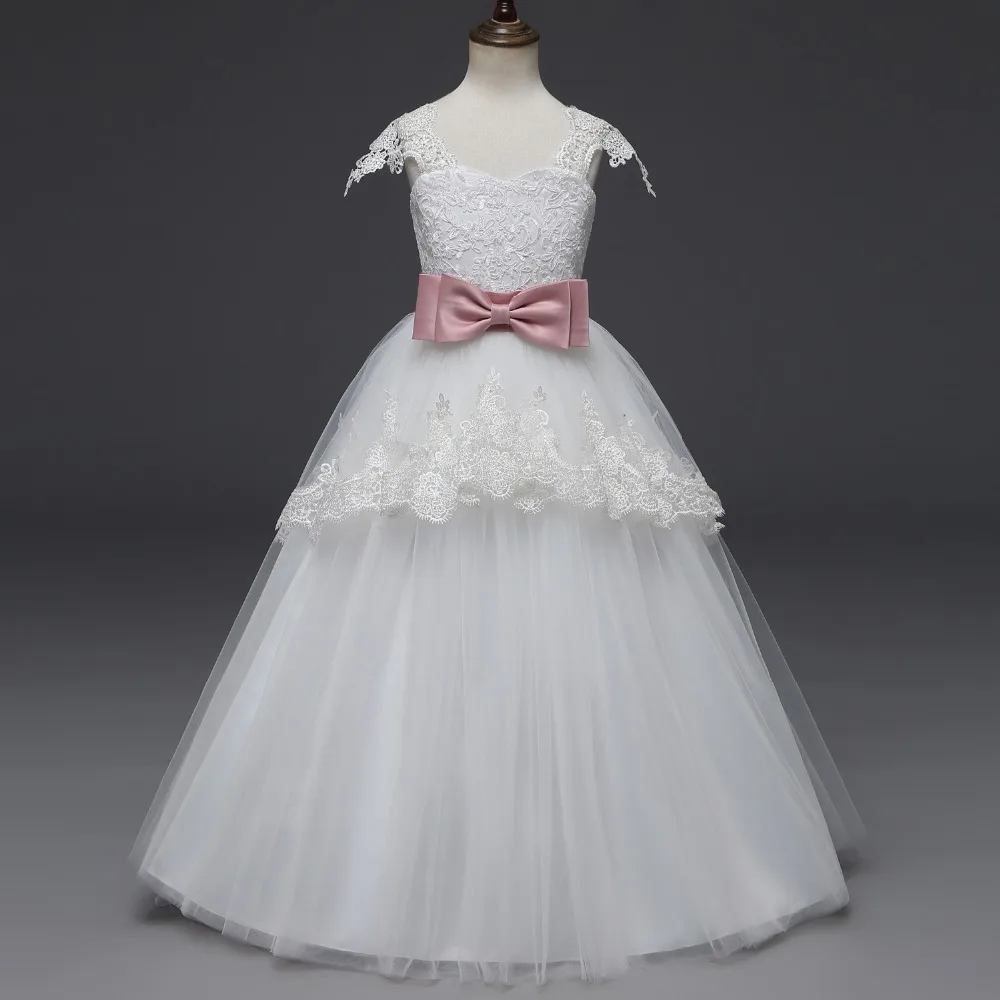 Princess Ball Gown Lace Flower Girl Dresses Big Sash Floor Length Girls Pageant First Communion | Свадьбы и торжества