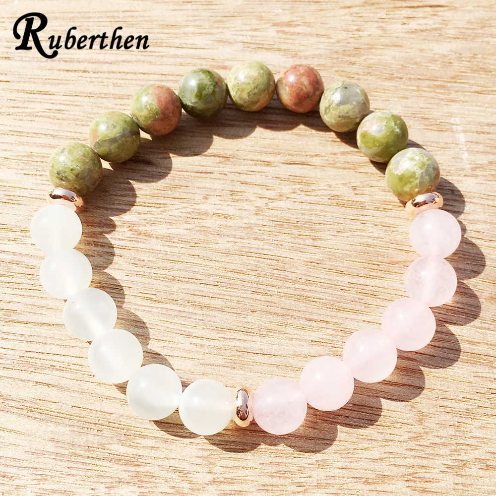 Браслет Ruberthen Rose Q uartz из лунного камня Unakite браслет для исцеления истинного сердца