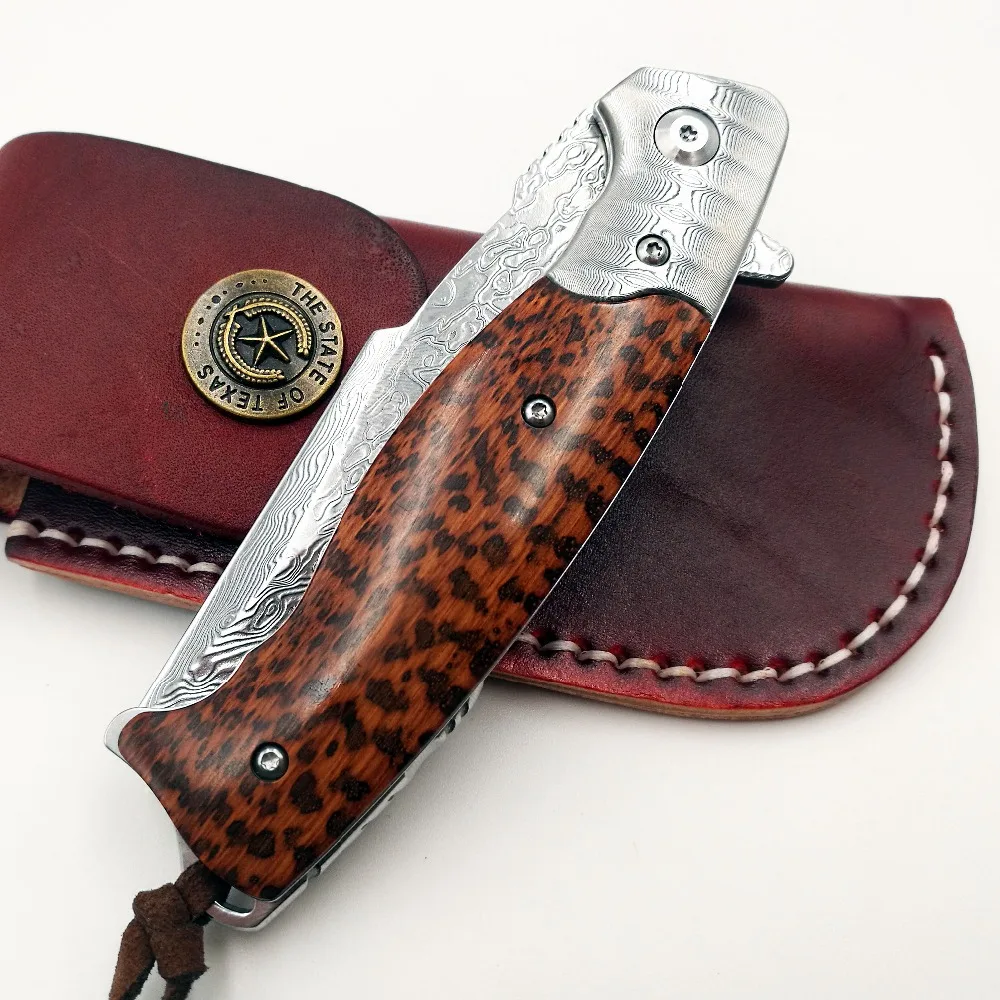 Складной нож Гепард VG10 дамасское лезвие деревянная ручка боевые карманные ножи