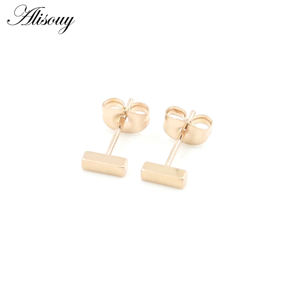 Rose Gold 6mm Alisouy, 2 шт., 18 г, хирургическая сталь, серебро, черный, золото и розовое золото, прямые квадратные серьги-гвоздики, панк, пирсинг для уха, Козелок Уха - Окраска металла: Rose Gold 6mm
