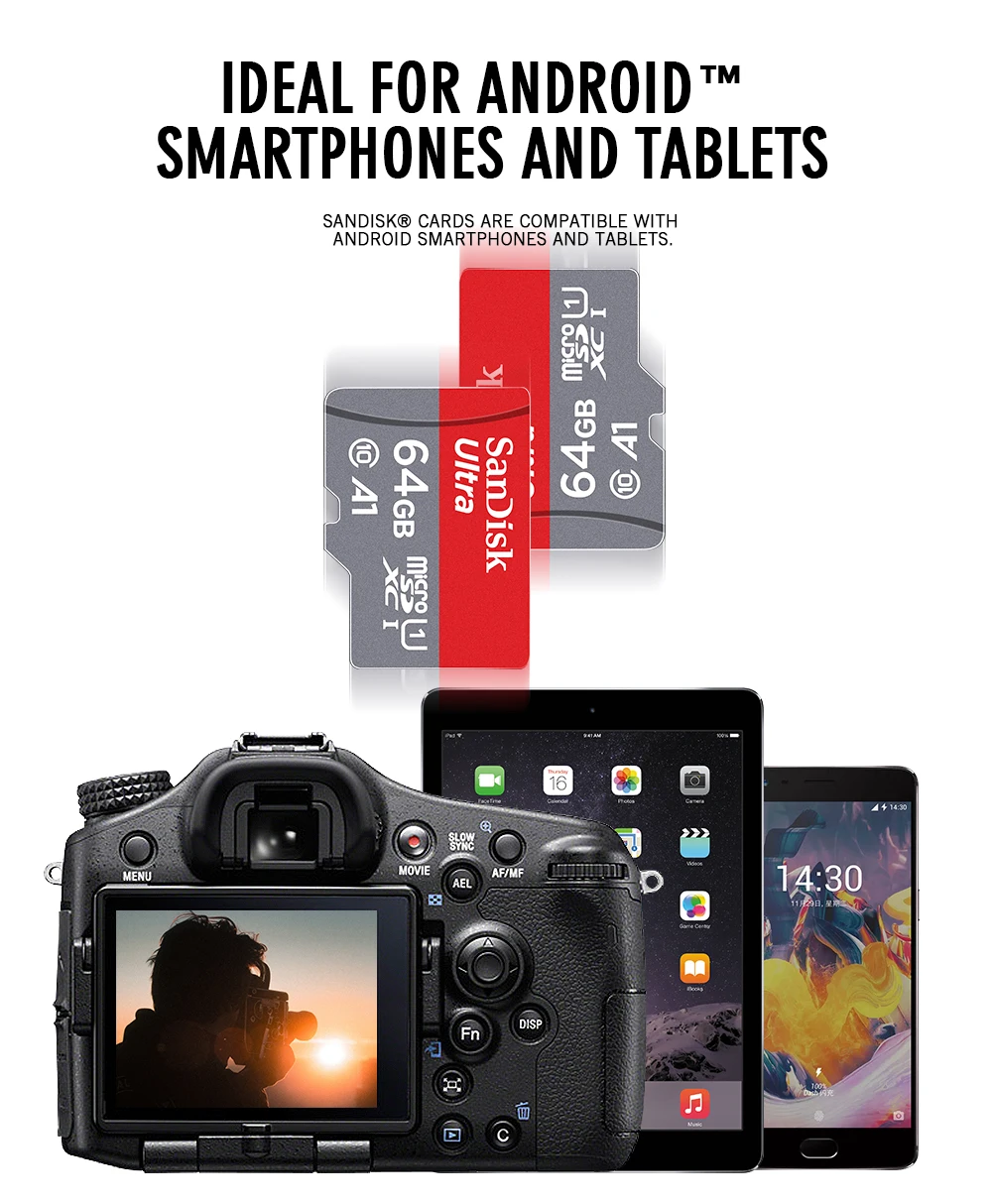 Карта памяти SanDisk A1, 200 ГБ, 128 ГБ, 64 ГБ, 98 МБ/с./с, 32 ГБ, Micro sd карта, класс 10, UHS-1, флеш-карта, память Microsd, TF/sd карта s для планшета