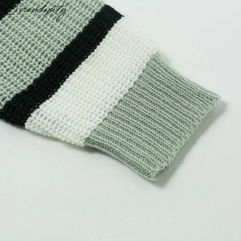

Stripes Casual Knitted Women Pullover Sweater Female Jumper Streetwear Ladies Sweater Long Sleeve Oversize Autumn Winter O-neck