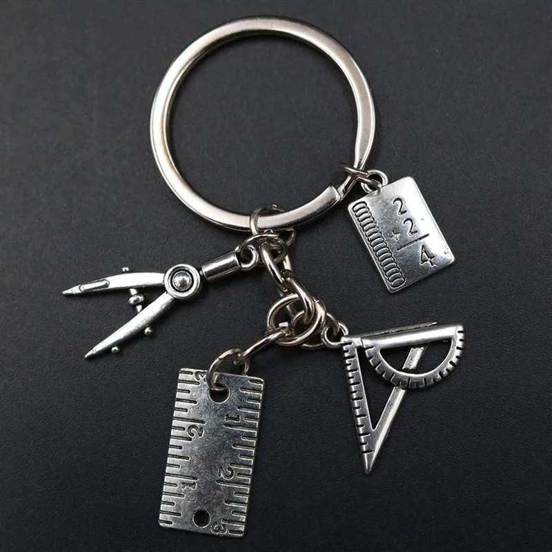 

1pc Alloy Compass Charm Triangle and Ruler Keyring DIY Physics Department Student Jewelry Crafts Gift Keychain A1829