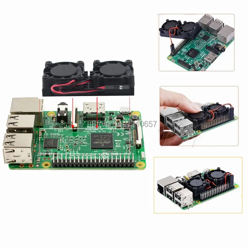 1 set Raspberry Pi Heatsinks Double Fan Dual And RAM Copper For 3 2 Model B B+ | Компьютеры и офис