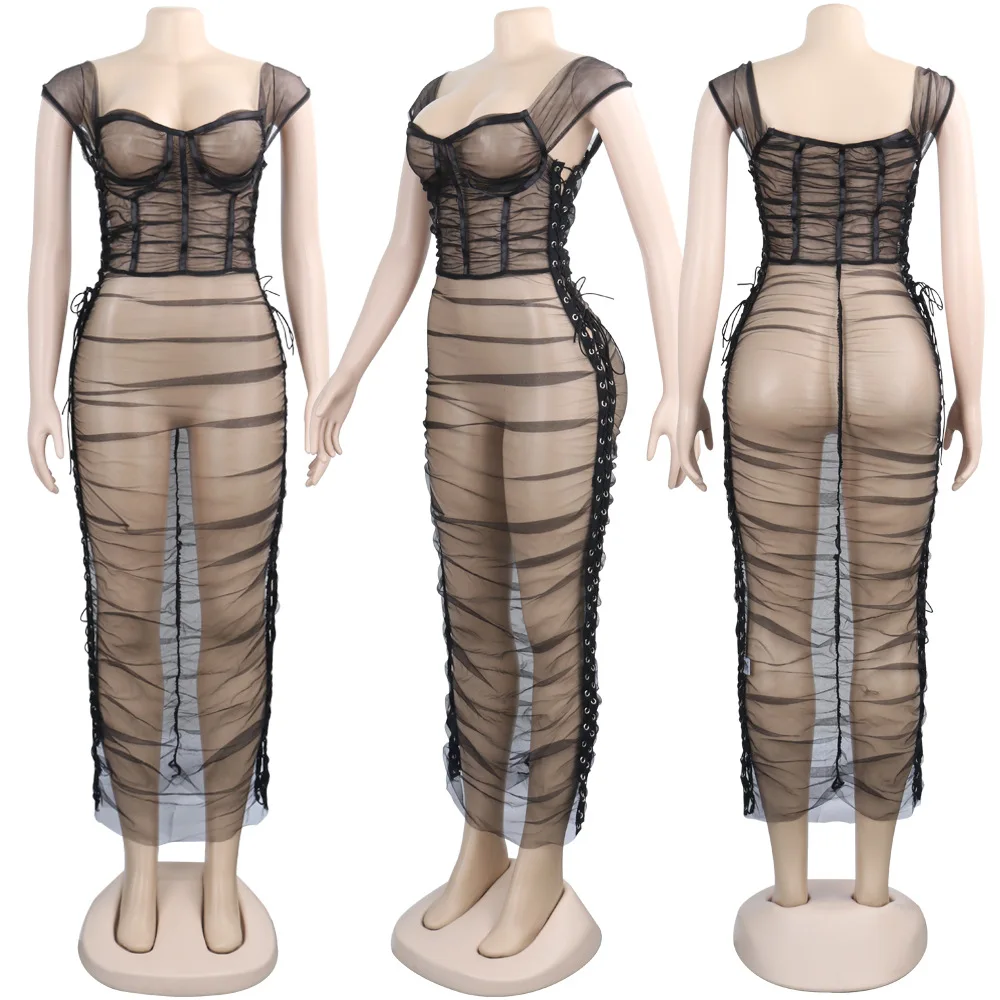 Женское Сетчатое платье Echoine летнее облегающее средней длины с вырезом лодочкой