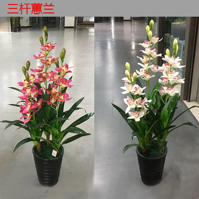 Искусственное дерево 100 см 3 стебля cymbidium поддельная зелень горшечные бонсай